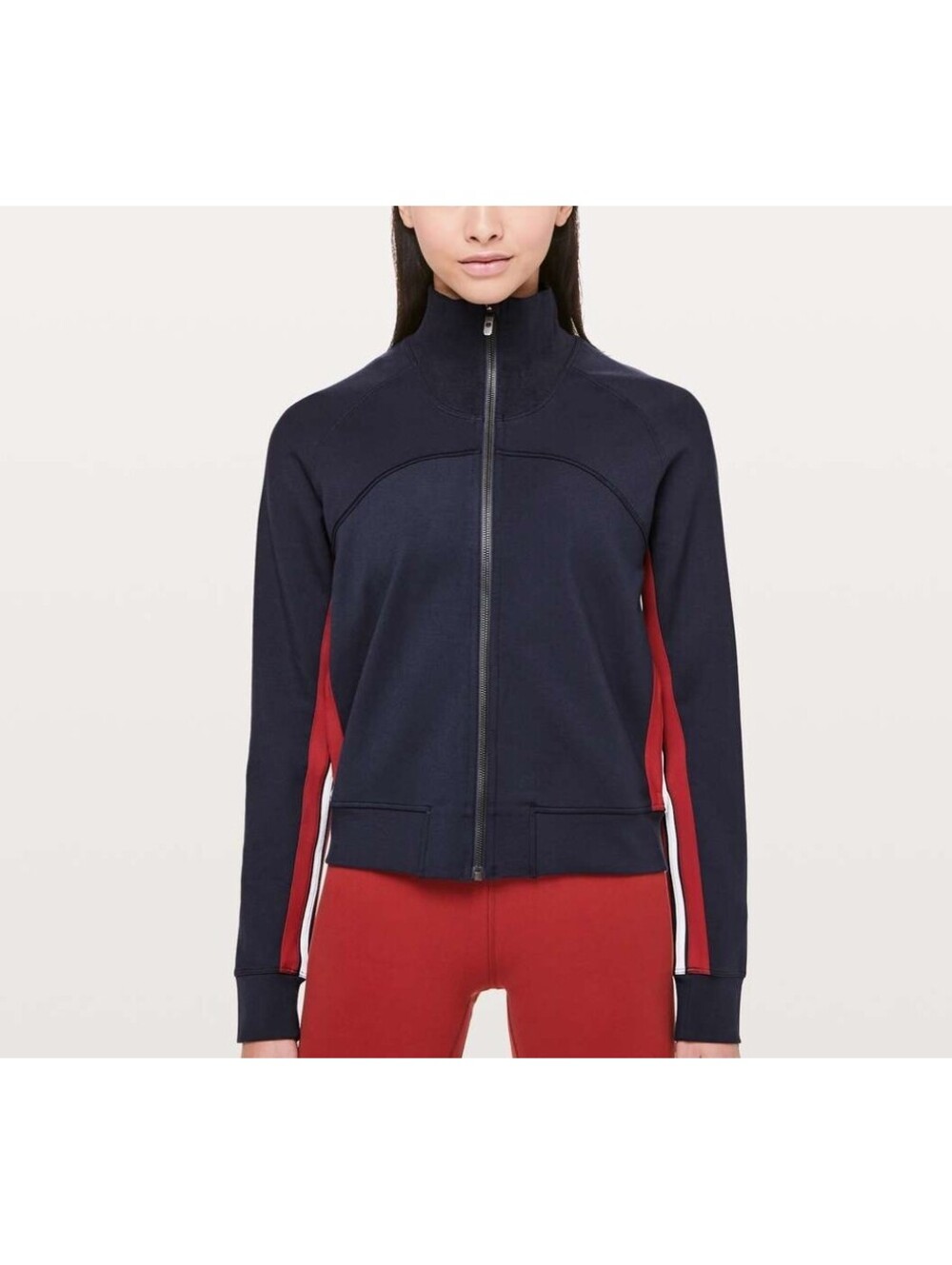 Lululemon Women 4 Cover Your Tracks Jacket Navy Blue Red Athletic Zip Athleisure